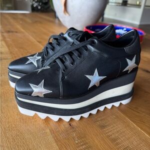 Stella McCartney Elyse Black Platform Shoes with Silver Stars